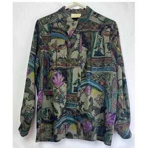 Geiger Collections Womens 38 (US 8) Green Long Sleeve 100% Virgin Wool Blouse